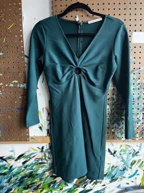 Abercrombie & Fitch Teal Ring-Front Long Sleeve Dress
